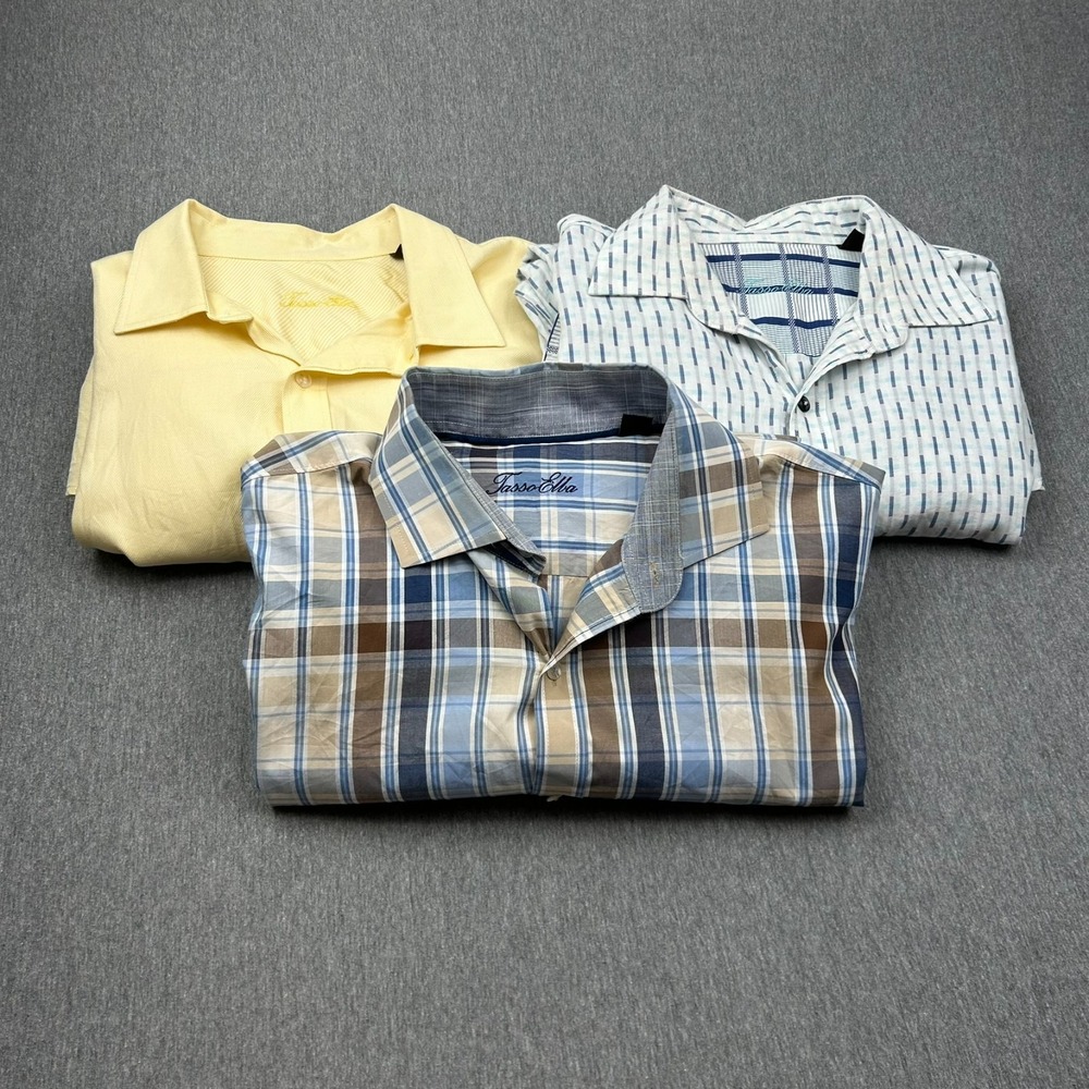 Lot of 3 Tasso Elba Button Up Long Sleeve Cotton Shirt Mens XL 17-17.5 Flip Cuff